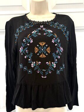Black Long Sleeve Top Embroidered Front by xhilaration